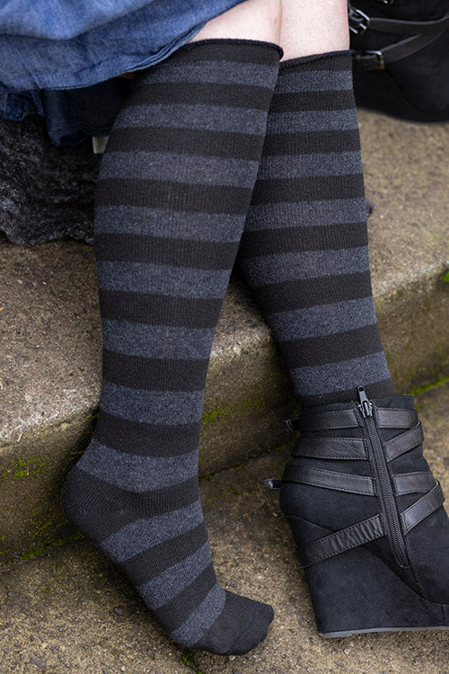 Roll Top Striped Knee High Socks - Image 8