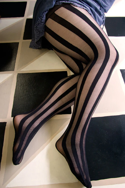 Sheer & Opaque Vertical Stripe Tights - Image 2