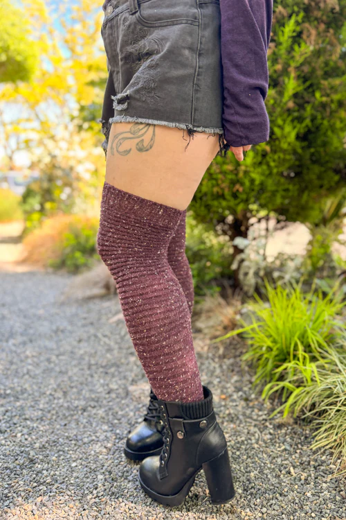 Slinky Tweed Knit Thigh High Socks - Image 11