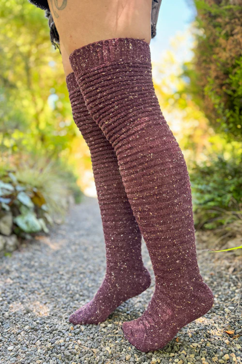 Slinky Tweed Knit Thigh High Socks - Image 13