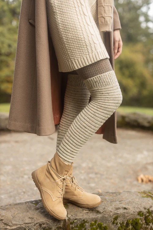 Slinky Tweed Knit Thigh High Socks - Image 14