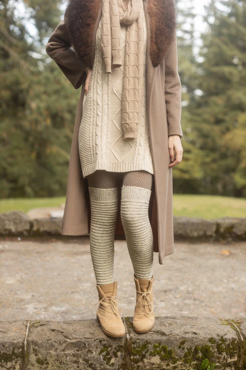 Slinky Tweed Knit Thigh High Socks - Image 15