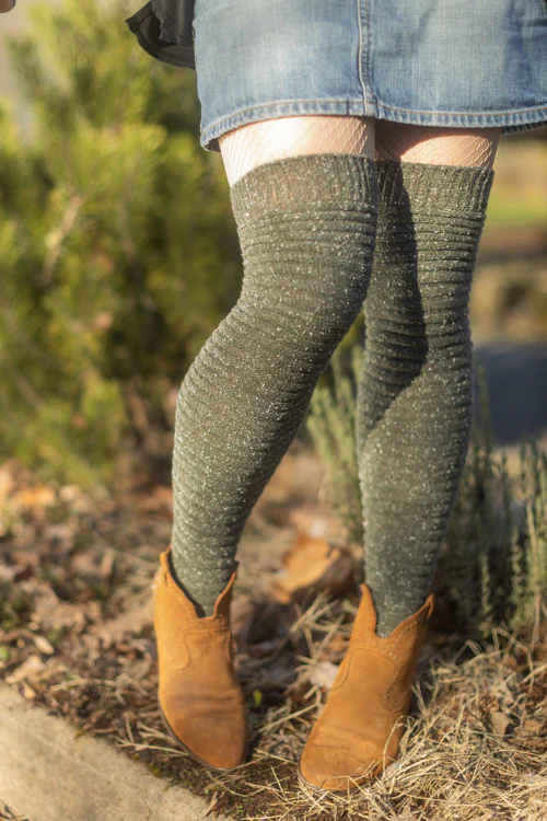 Slinky Tweed Knit Thigh High Socks - Image 21