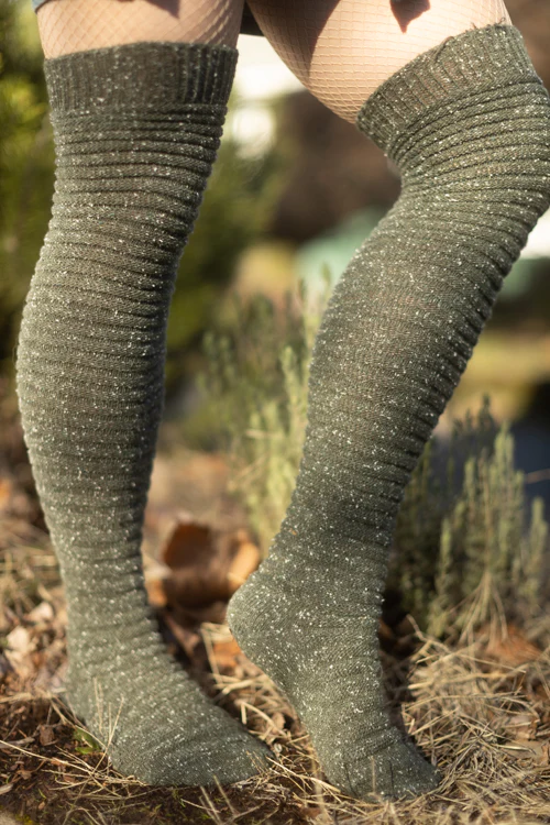 Slinky Tweed Knit Thigh High Socks - Image 22