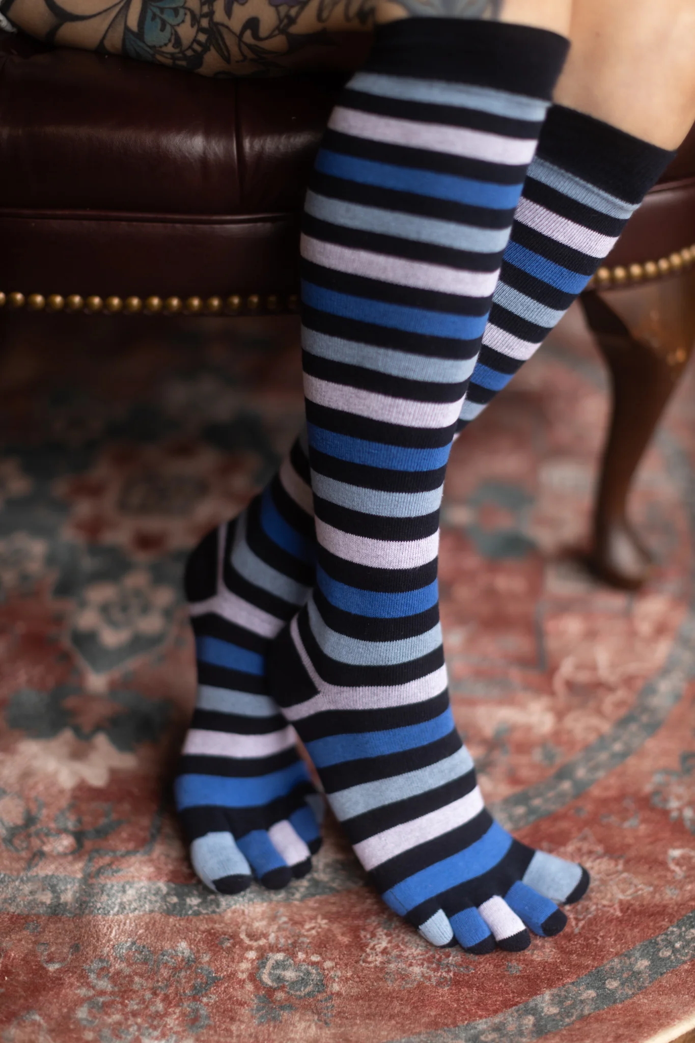 Striped Knee High Toe Socks - Image 3