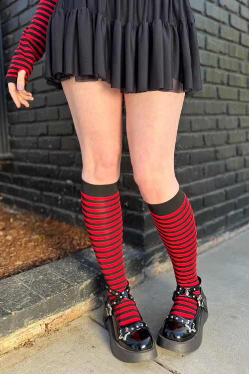 Striped Nylon Knee Highs - Image 4