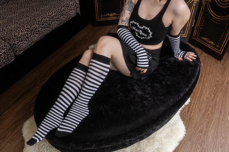 Striped Nylon Knee Highs - Image 9