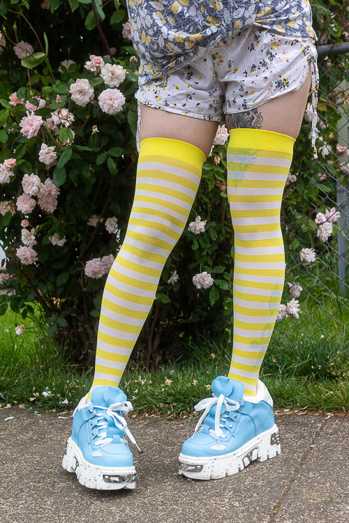 Striped Nylon Thigh Highs - Image 10