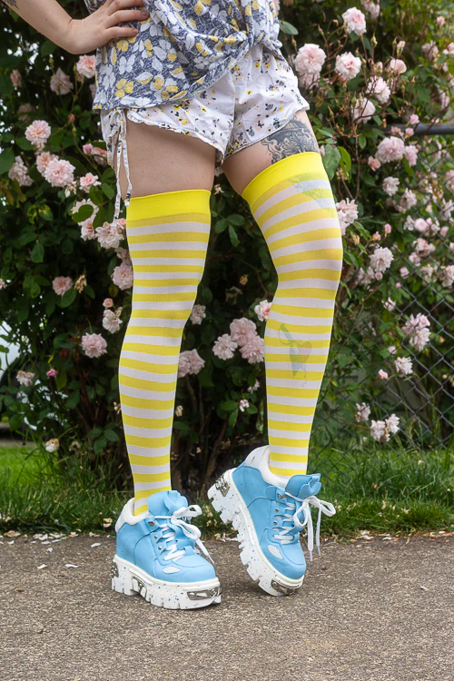 Striped Nylon Thigh Highs - Image 12