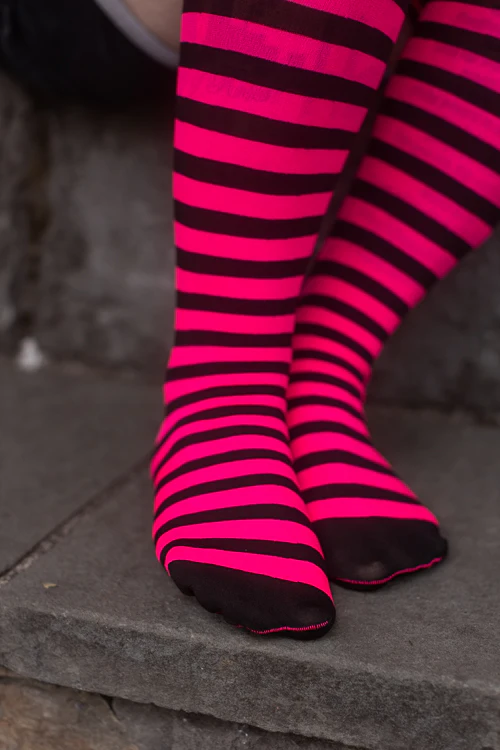 Striped Nylon Thigh Highs - Image 14