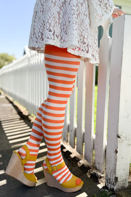 Striped Nylon Thigh Highs - Image 2