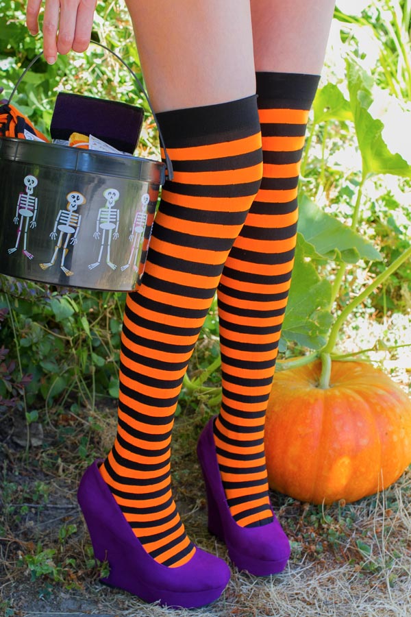 Striped Nylon Thigh Highs - Image 24