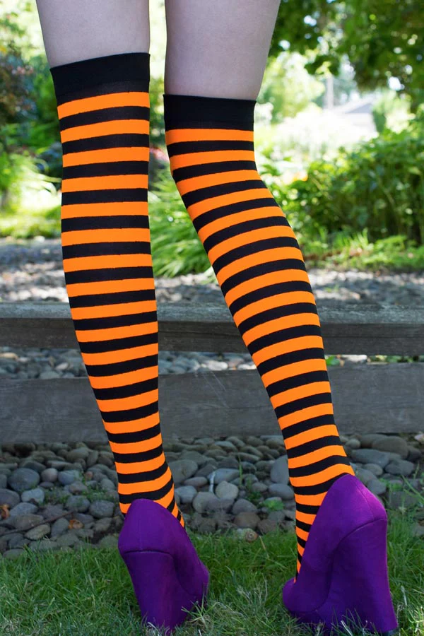 Striped Nylon Thigh Highs - Image 26