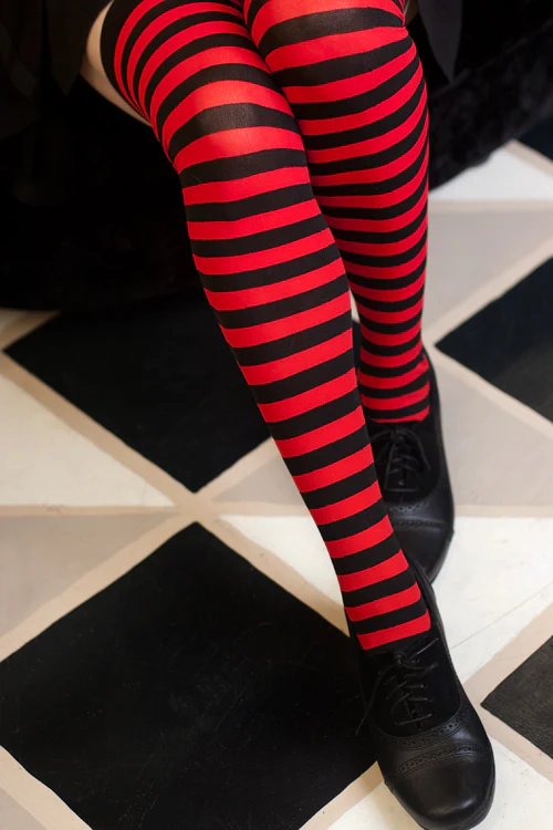 Striped Nylon Thigh Highs - Image 29