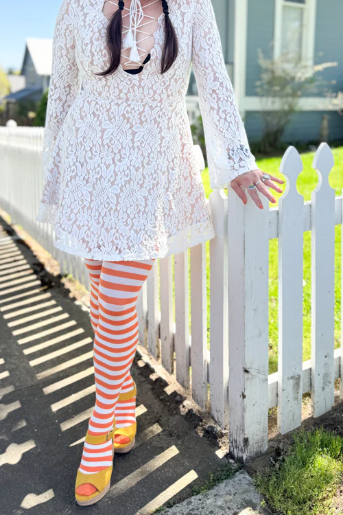 Striped Nylon Thigh Highs - Image 3