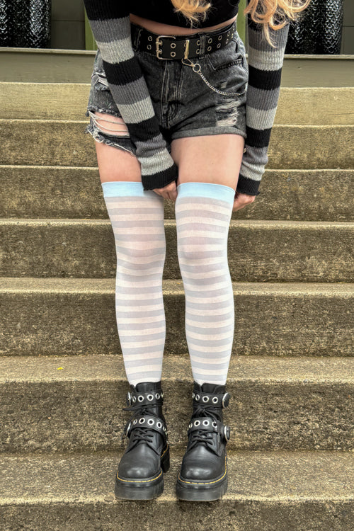 Striped Nylon Thigh Highs - Image 6