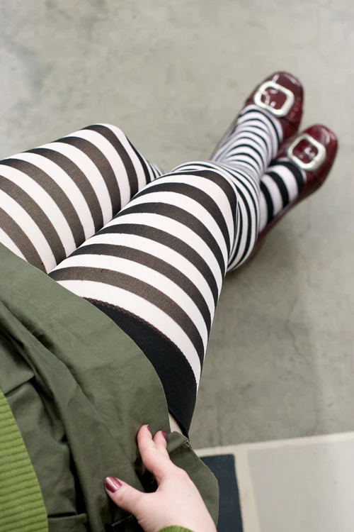 Plus Size Striped Nylon Thigh Highs