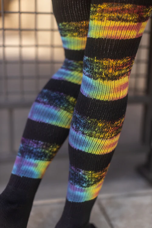 Marled Striped Tie Dyed Thigh High Socks - Image 2