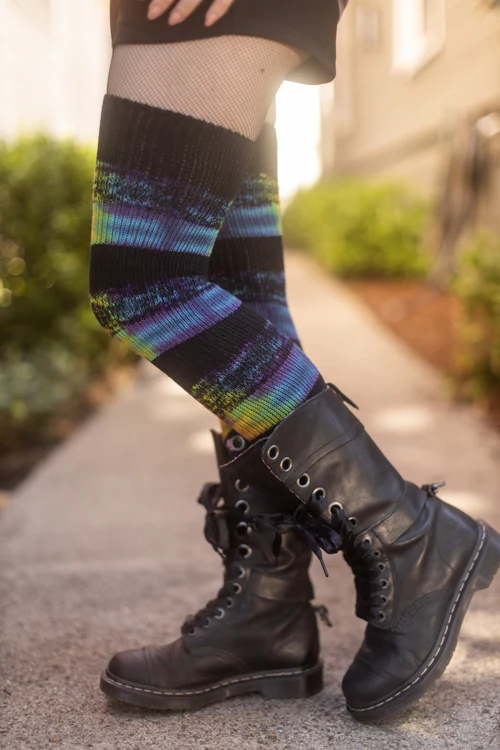 Marled Striped Tie Dyed Thigh High Socks - Image 3