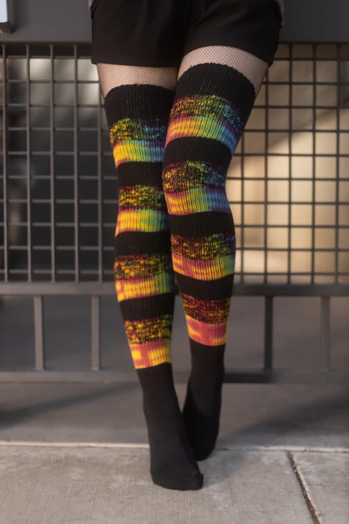 Marled Striped Tie Dyed Thigh High Socks - Image 4