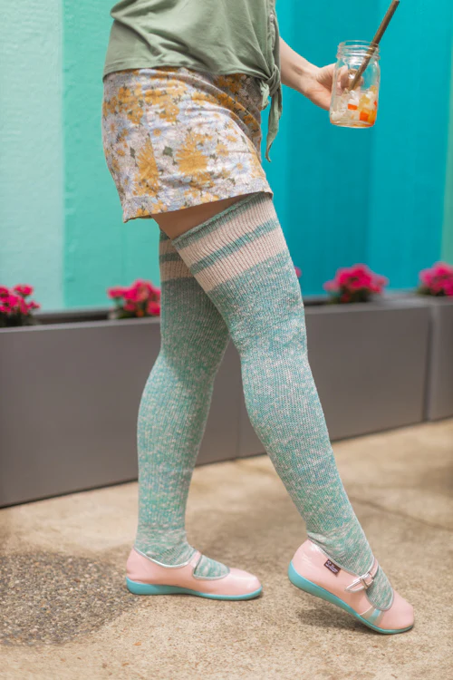 Top-Striped Marled Scrunchable Thigh High Socks - Image 10