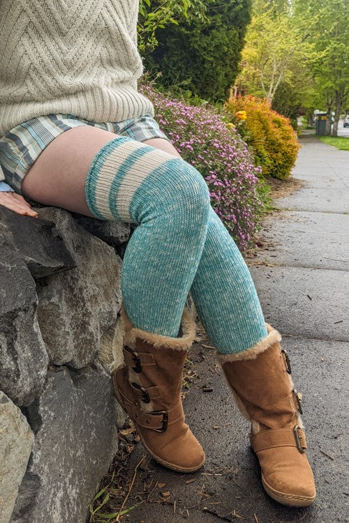 Top-Striped Marled Scrunchable Thigh High Socks - Image 11