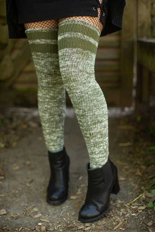 Top-Striped Marled Scrunchable Thigh High Socks - Image 12
