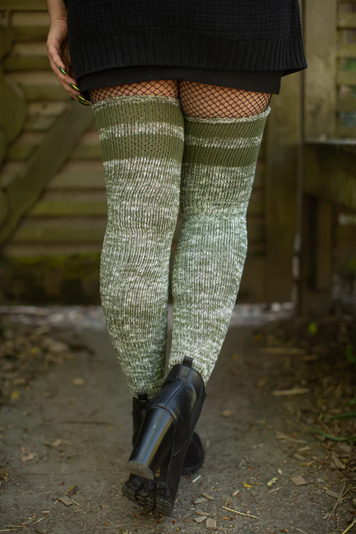 Top-Striped Marled Scrunchable Thigh High Socks - Image 13