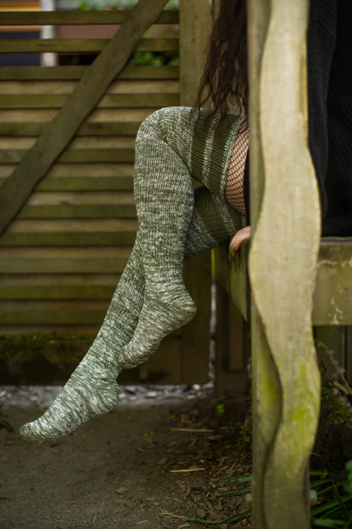 Top-Striped Marled Scrunchable Thigh High Socks - Image 14