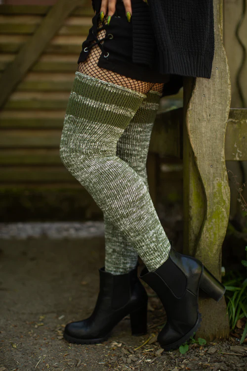 Top-Striped Marled Scrunchable Thigh High Socks - Image 15