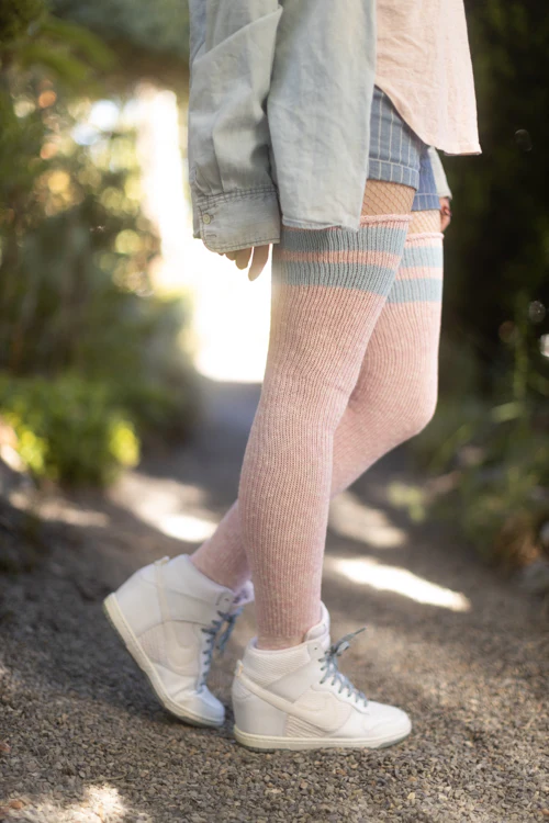 Top-Striped Marled Scrunchable Thigh High Socks - Image 16