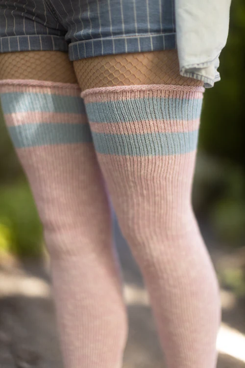 Top-Striped Marled Scrunchable Thigh High Socks - Image 18
