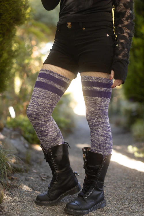 Top-Striped Marled Scrunchable Thigh High Socks - Image 20
