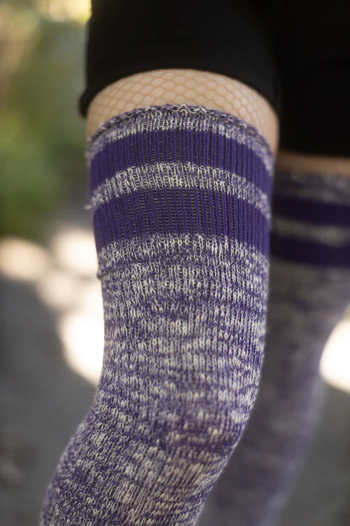 Top-Striped Marled Scrunchable Thigh High Socks - Image 22