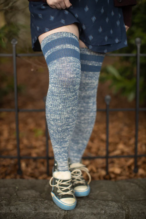 Top-Striped Marled Scrunchable Thigh High Socks - Image 3