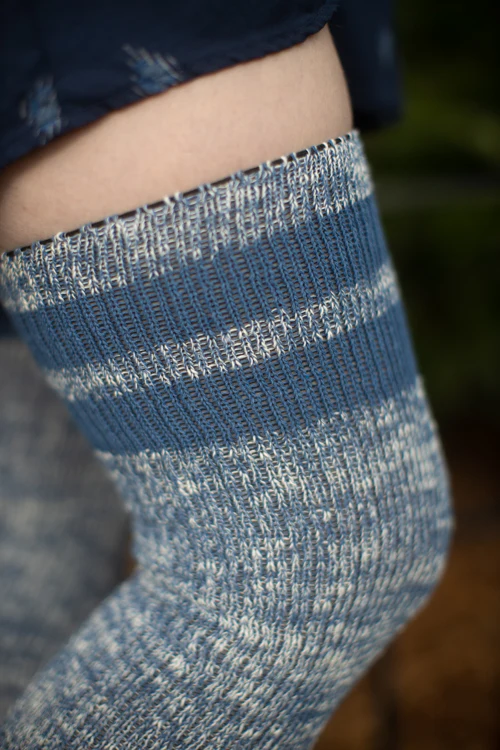 Top-Striped Marled Scrunchable Thigh High Socks - Image 4