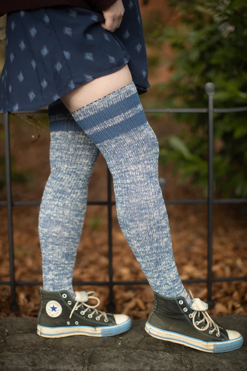 Top-Striped Marled Scrunchable Thigh High Socks - Image 5