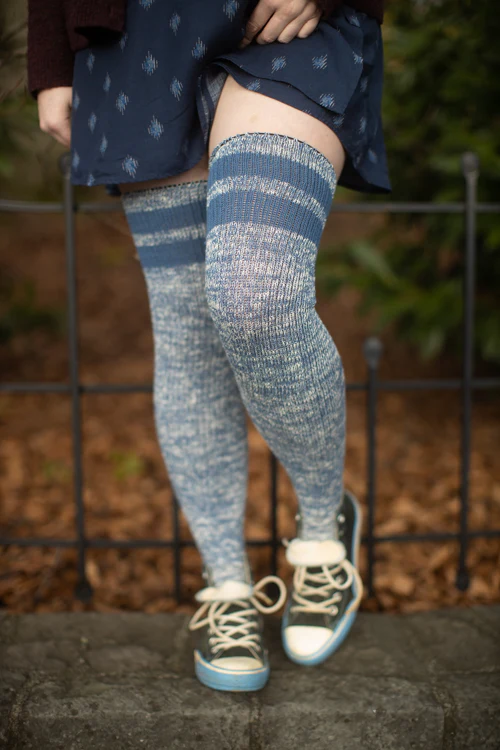 Top-Striped Marled Scrunchable Thigh High Socks - Image 6