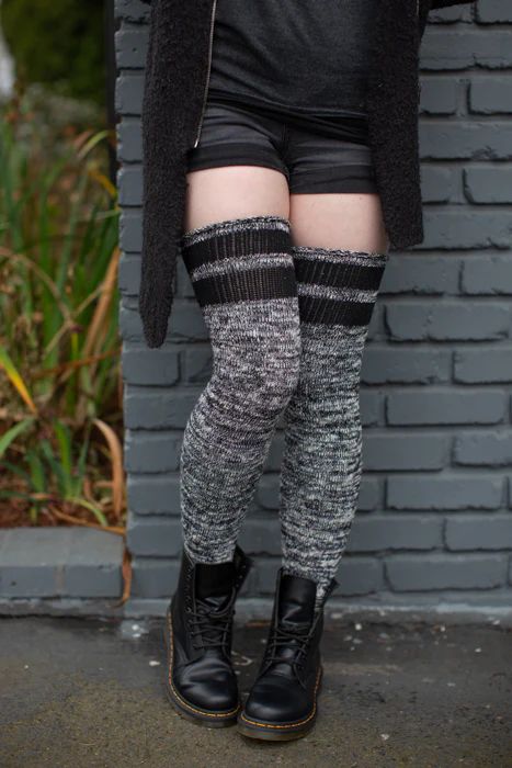 Top-Striped Marled Scrunchable Thigh High Socks - Image 7