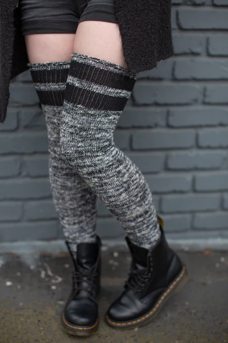 Top-Striped Marled Scrunchable Thigh High Socks - Image 8
