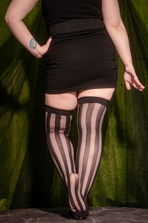 Vertical Net & Opaque Striped Net Thigh High - Image 5