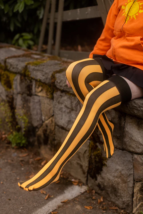 Vertical Striped Opaque Thigh Highs - Image 8
