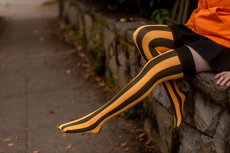 Vertical Striped Opaque Thigh Highs - Image 9